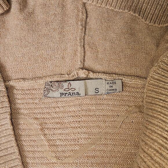 Prana Tan Lightweight Knit Hoodie Sweater with Dolman Half Sleeve Small - Picture 7 of 11